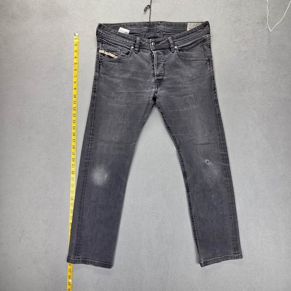 Diesel‎ Belther Jeans Mens 32x32 Black Charcoal Tapered Button Fly Stretch 0886Z